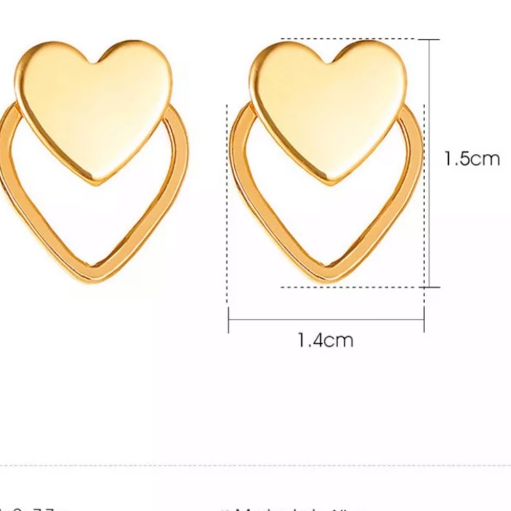 Gold Double Heart Earrings - Picture 3 of 5